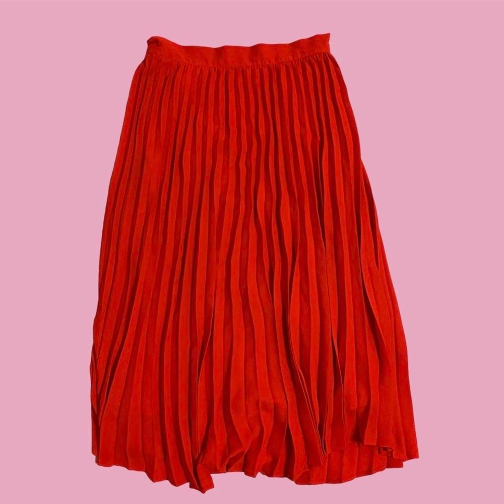 Red pleated midi skirt